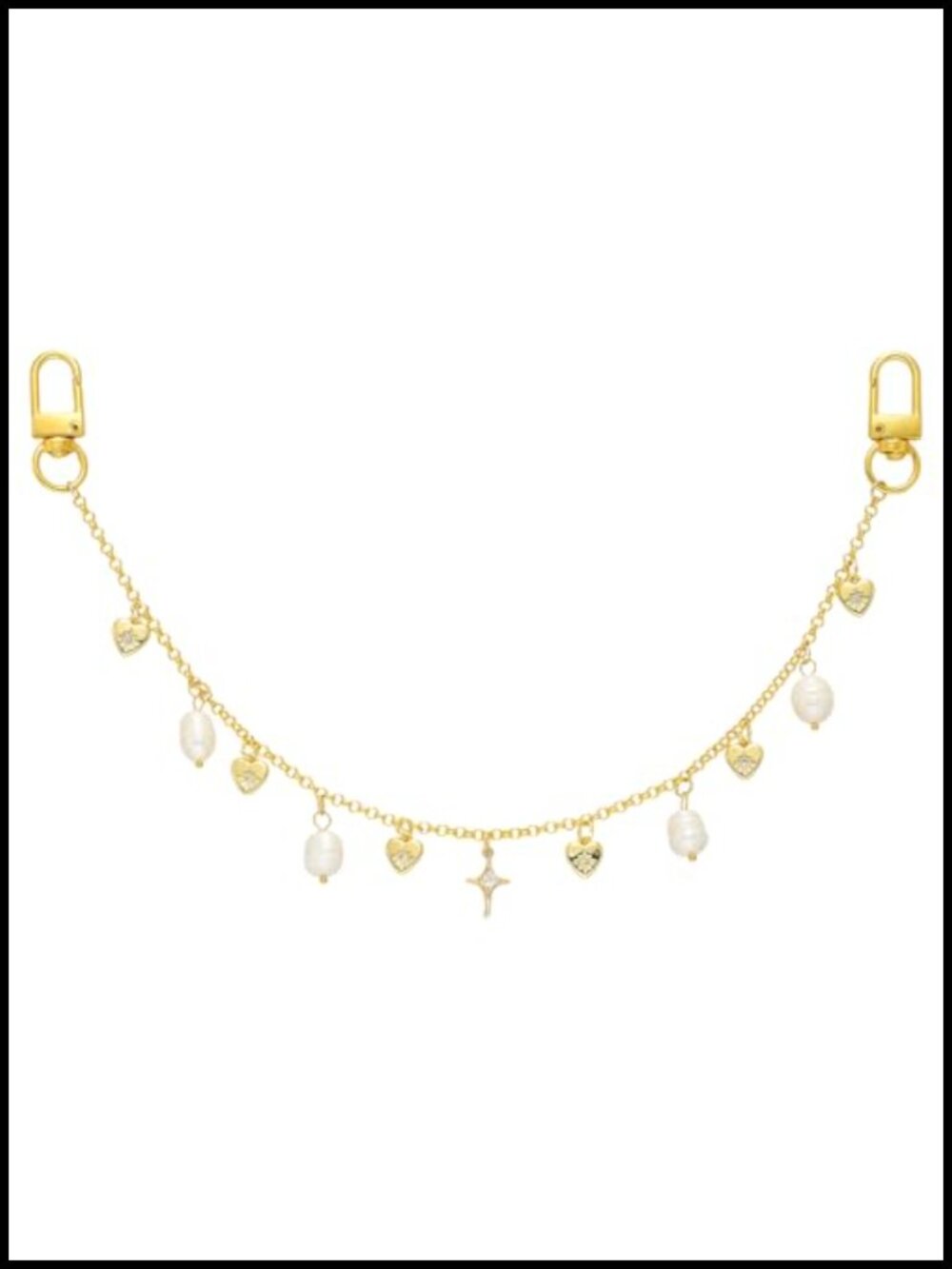 Gold Bag Chain Charm for Handbags, Star & Heart with Pearls and Cubic Zirconia